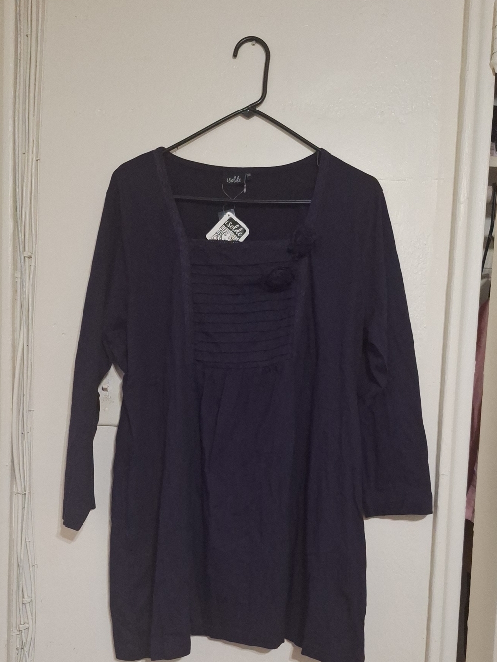 Purple Long-Sleeve Pleated Tunic Top
